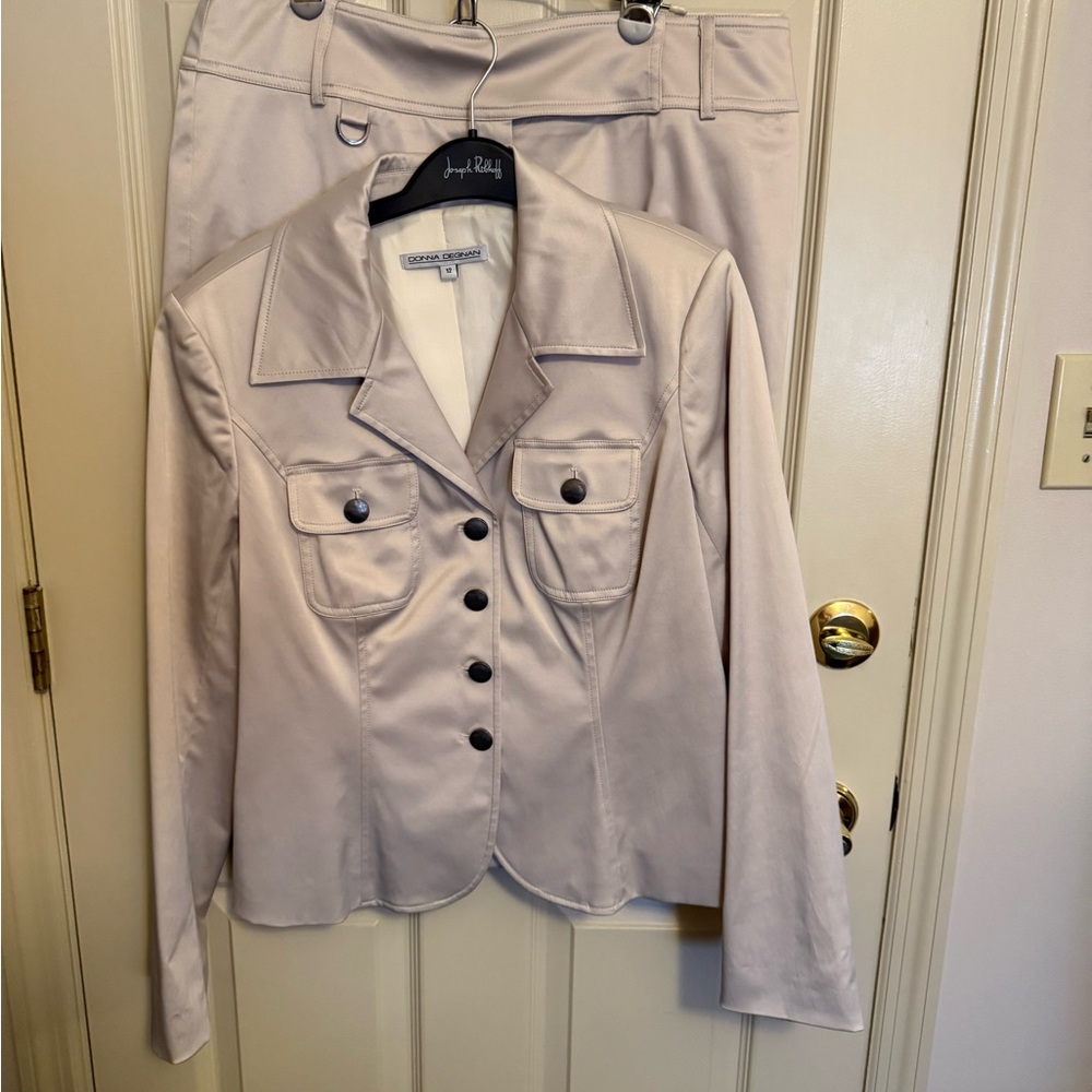Elegant Cream Blazer with Button Accents (size 12) and matching skirt (size 14)